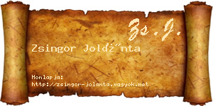 Zsingor Jolánta névjegykártya